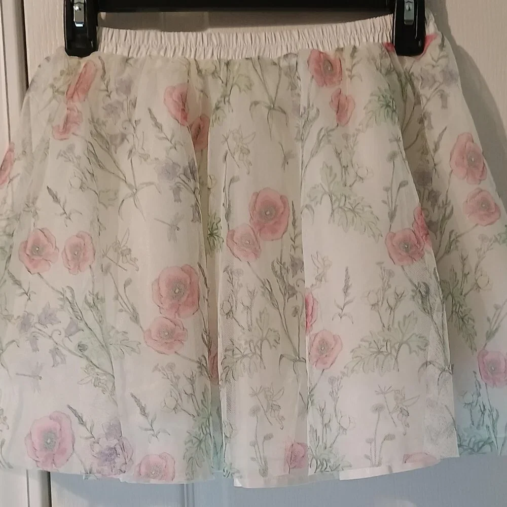 Janie and Jack/Skirt/Girls 8/Ivory/Tinker Bell Floral Tulle Disney